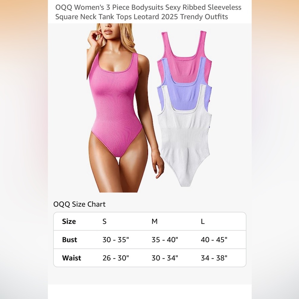 OQO BUNDLE Women's 4 Piece Bodysuits Ribbed Sleeveless Square Neck Tank Tops (S) - Picture 2 of 14